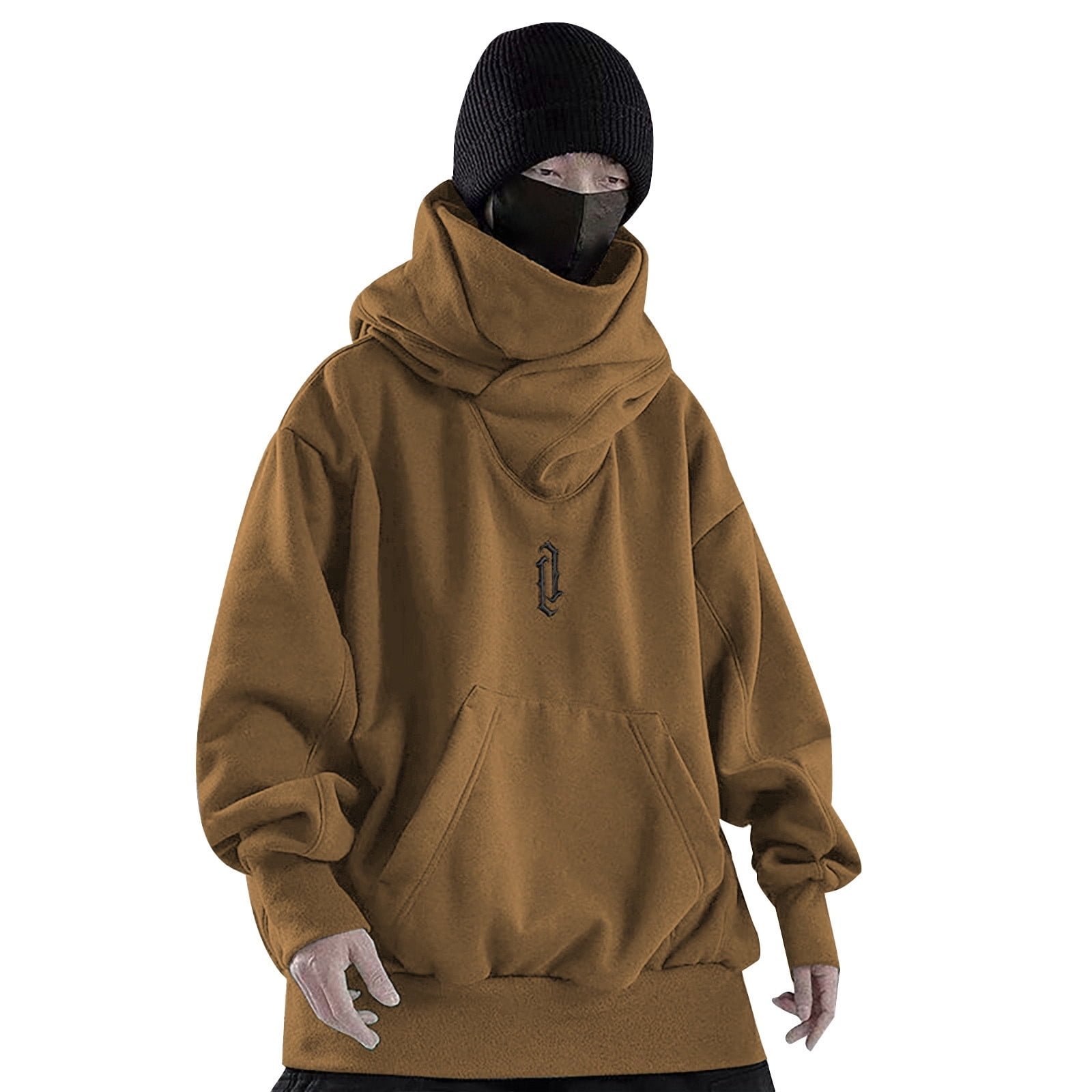 2025 Men's Hoodies & Sweatshirts Male Man Autumn Solid Brown Baggy