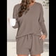 thumbnail image 4 of Conjunto de Pijama para Mujer, de Punto Gofre, Informal, de Dos Piezas, con Bolsillos Café Ligero M, 4 of 9