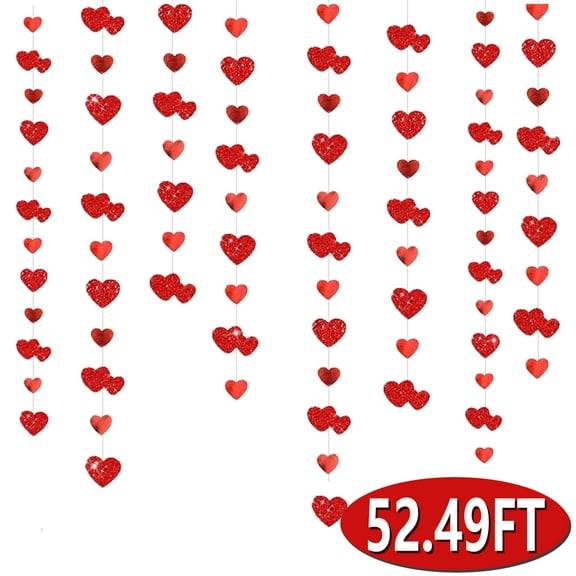 Valentines Day Party Decoration Red Heart Garland Heart Banner for Valentines Anniversary Engagement Wedding Bridal Shower Party Supplies 4 packs