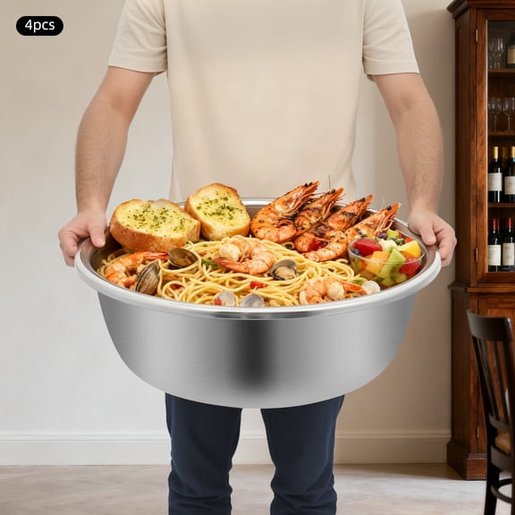 Stainless Steel Mixing Bowls 4 Pack 60cm Large Commercial Kitchen Prep Bowls