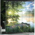 thumbnail image 3 of Ambesonne Nature Shower Curtain, Fishing Pier by River, 69"Wx84"L, Green Blue White, 3 of 4