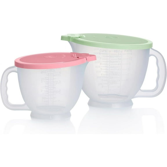 Classic Mix-N-Store Pitcher Set in Mint Green and Candy Pink, Dishwasher Safe and BPA Free (2 Bowls, 2 Lids)