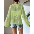 thumbnail image 4 of Womens Casual Cardigan Beach Long Sleeve Hollow Out Tie-Front Crochet Cardigan Green S, 4 of 5