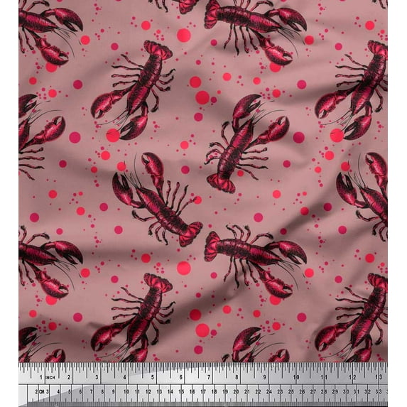 Soimoi Rayon Crepe Fabric Dot & Lobster Ocean Printed Craft Fabric by The Yard 46 Inch Wide