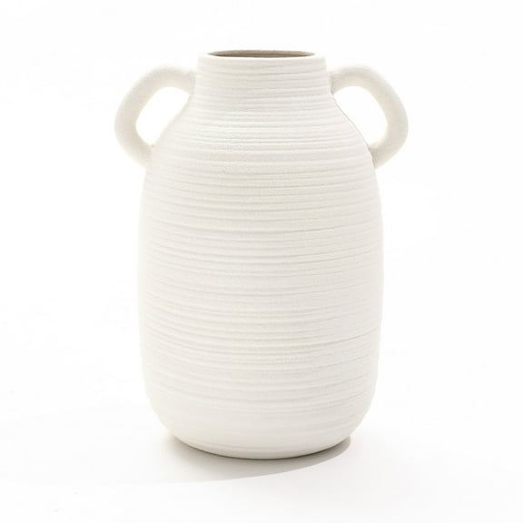 LuxenHome White Ceramic Jug 10 Inch Tall Round Vase