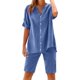 thumbnail image 1 of Camisetas de Algodón de Manga Larga para Mujer, Algodón de Verano Y Lino, Manga Corta con Cuello en V Y Pantalones Cortos, 1 of 9