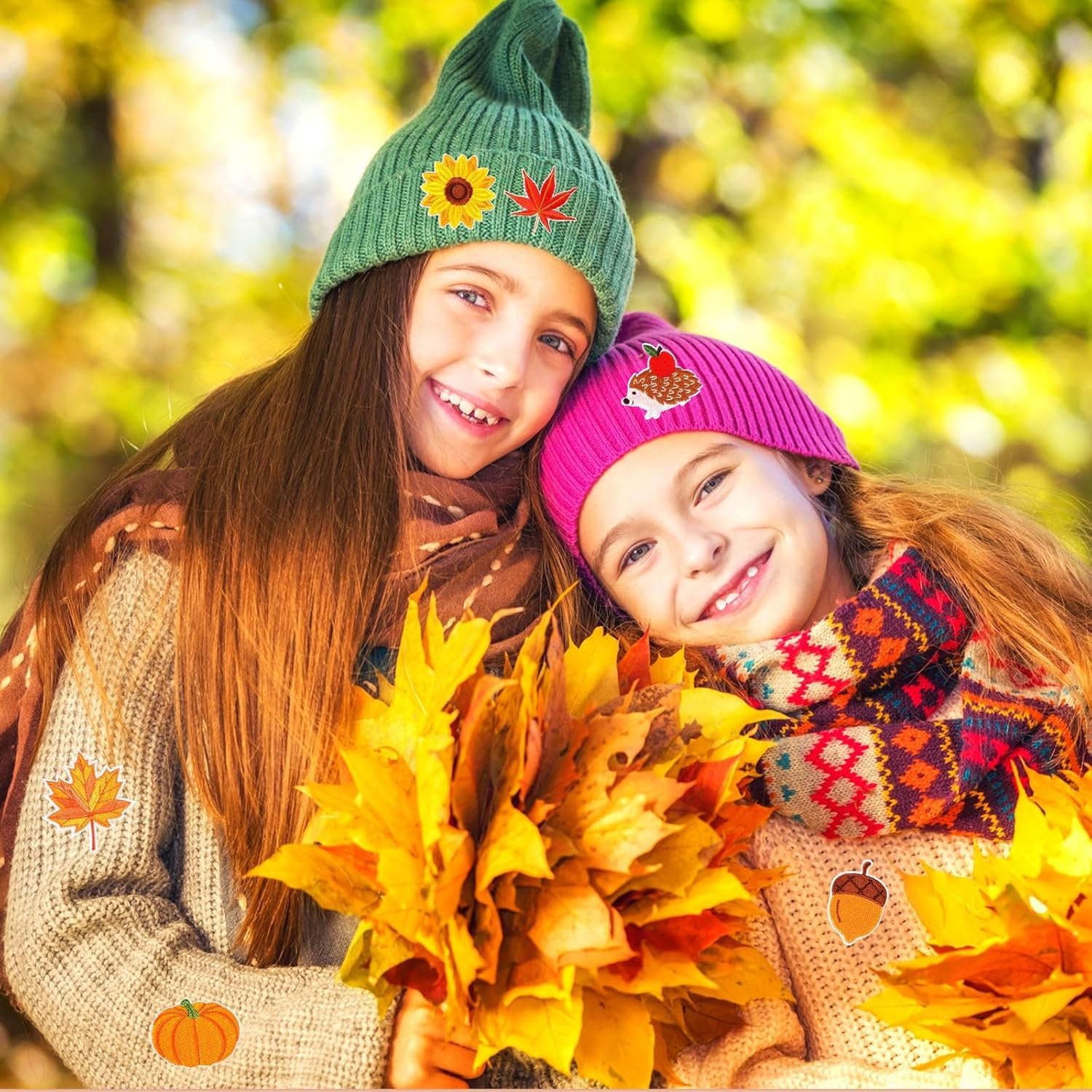 AP 60pcs Fall Autumn Iron on Patches Random Assorted Thanksgiving Day Embroidered Sew Applique Repair Patch Fall Leaf Pumpkin Turkey Maple Leaves Gnome Acorn DIY Crafts for Clothing Jacket Jeans