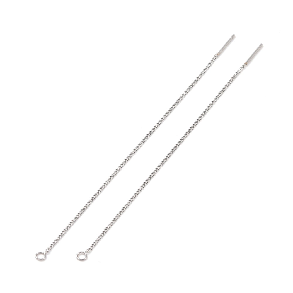 Non-304 Stainless Steel Stud Earring Finding Curb Chains Ear Thread with Loops Stainless Steel Color 109x1x0.4mm Hole: 1.7mm Pin: 0.7mm
