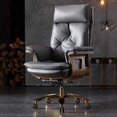 thumbnail image 2 of Boss Gamer Genuine Leather Office Chairs Solid Wood Office Chair Swivel High End Business Armchair Silla Gaming Office Furniture My Lux Decor Round, 2 of 26