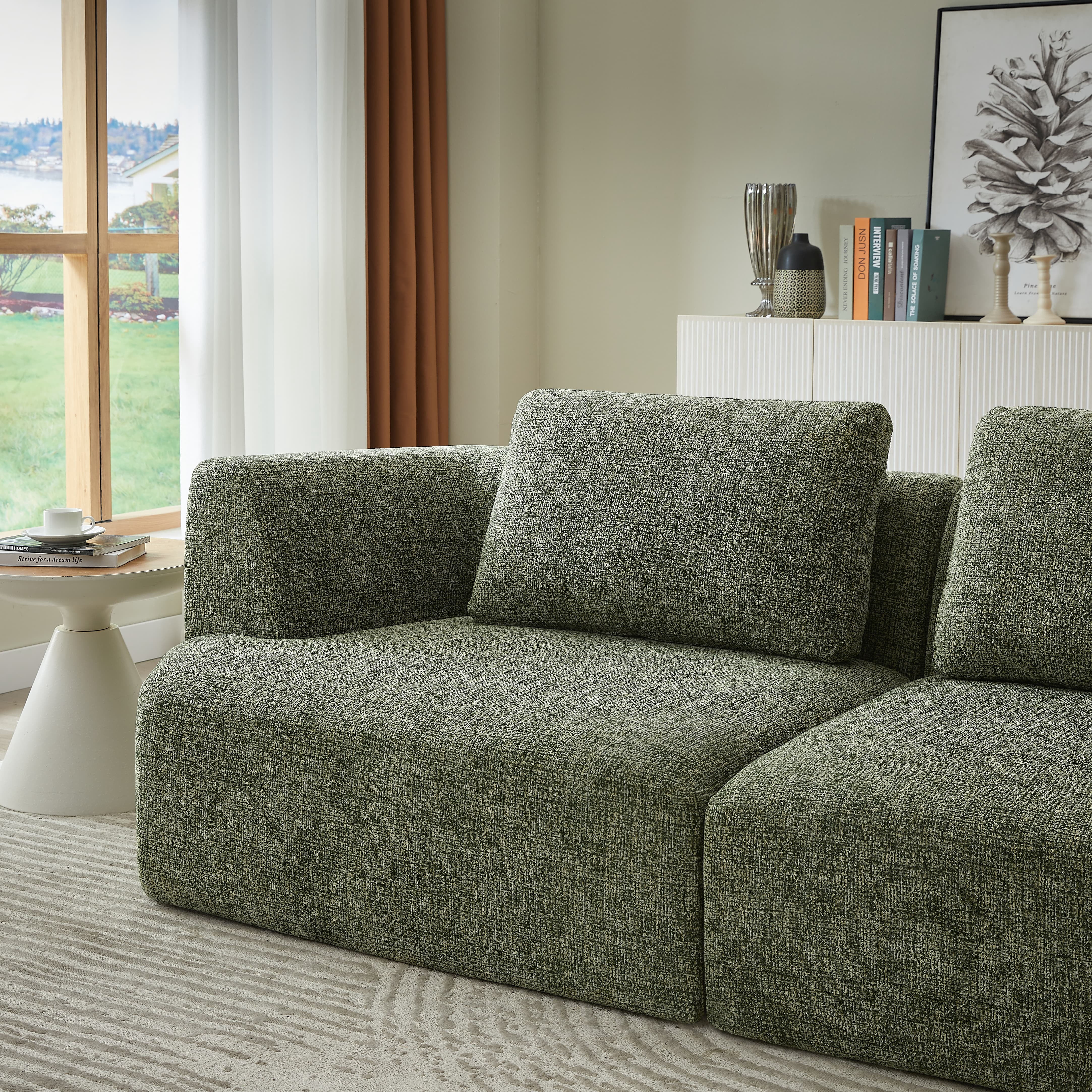 MAYEERTY Oversized 3 Seater Compressible Chenille Sectional Sofa, Modern & Space-Saving for Living Room, 98*43*32"Green