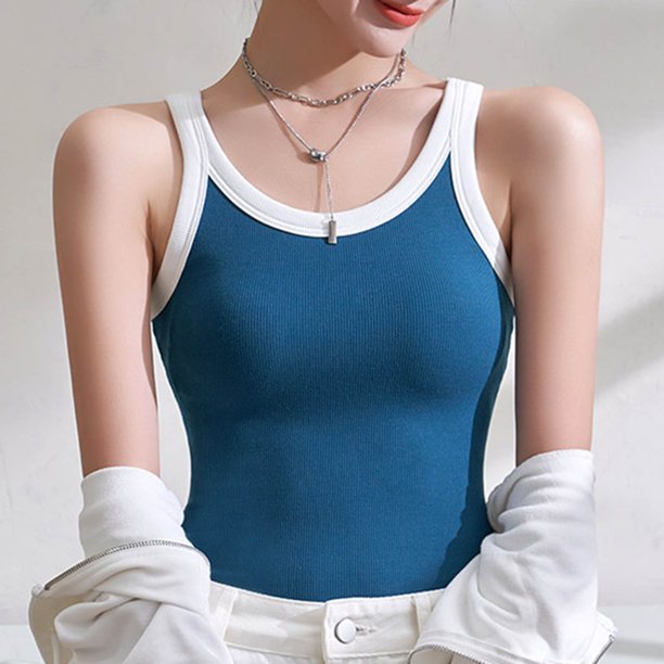 Blusa de poliéster para mujer, de moda, informal, de color liso, con tirantes, almohadillas para el pecho y la espalda, chalecos y tops moldeadores.