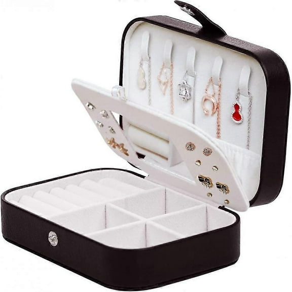 Portable Jewelery Box With Mirror For Necklaces, Bracelets, Rings, Earrings Black 16x11x5cm