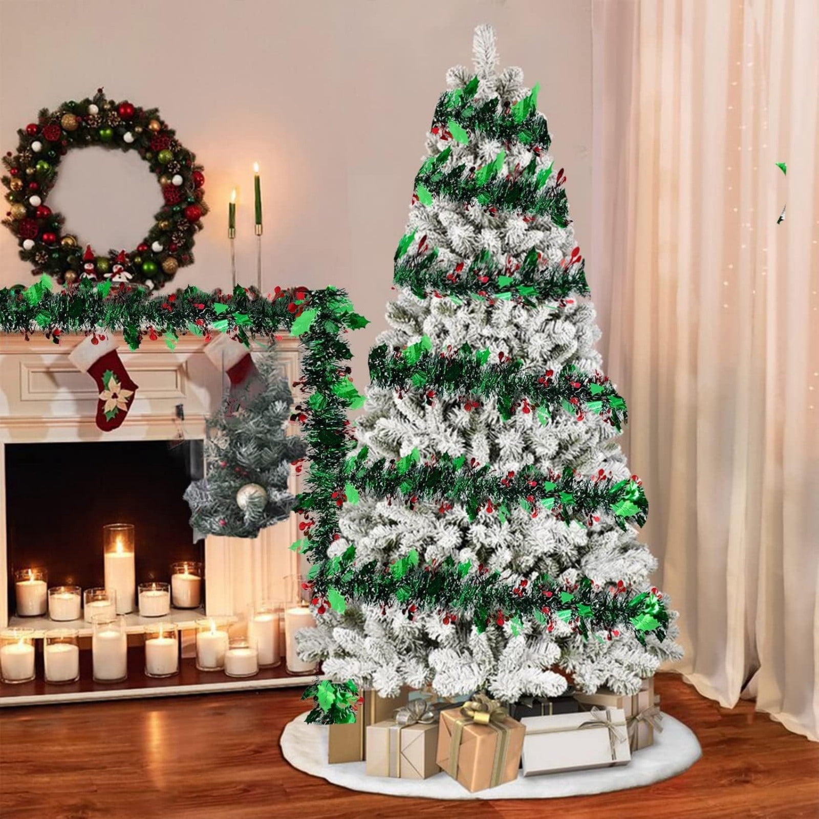 Moocorvic 16.4 FT Christmas Garland Xmas Tree Decorations, Green Artificial Tinsel Garland for Indoor & Outdoor Home Decor