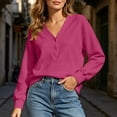 thumbnail image 6 of Drses Women's Oversized V Neck Button Sweatshirt, Collared No-Hood Long Sleeve Solid Stripe Fleece Pullover Tops with Pocket for Gym Daily Casual Wear, 6 of 9