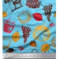 thumbnail image 1 of Soimoi Poly Georgette Fabric Mushroom,Grapes & Fresh Printed Fabric 1 Yard 52 Inch Wide, 1 of 1