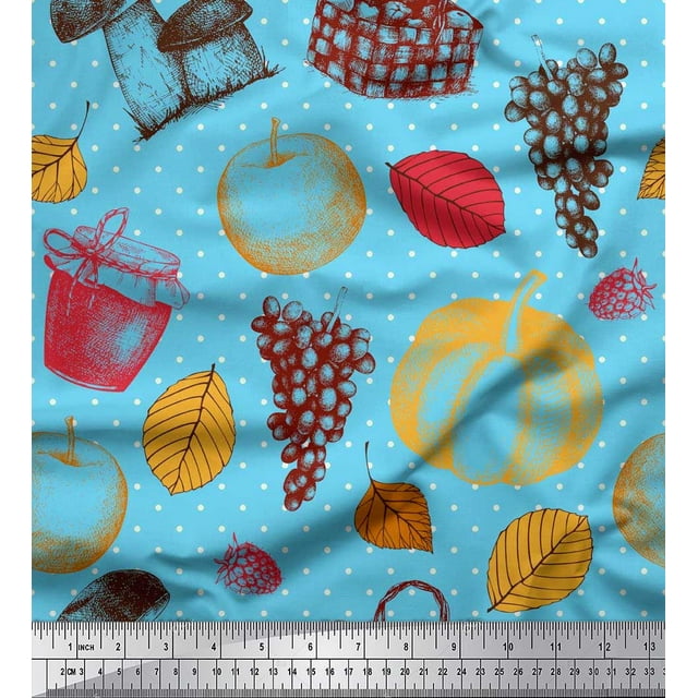 Soimoi Tissu en Poly Georgette Champignon, Raisins & Tissu Imprimé Frais 1 Yard 52 Pouces de Large