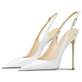 thumbnail image 2 of FSJ Women High Heels Pointed Toe Slingback Pumps Ankle Strap Stiletto Sandals Slip On Office Lady Party Dressy Shoes Size 10 White, 2 of 4