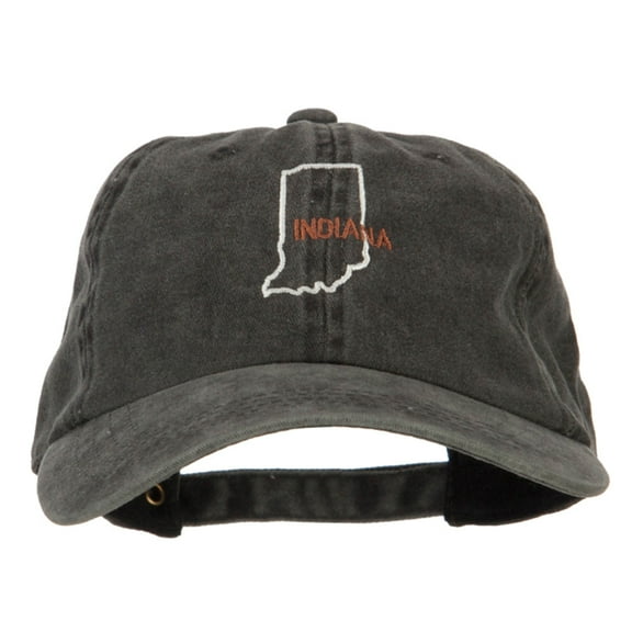 Indiana with Map Outline Embroidered Washed Cotton Twill Cap - Black OSFM