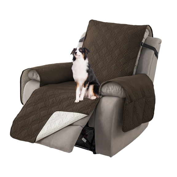 Lavish Cover 25IN Recliner Cover Slipcover, Dark Coffee Quilted Sofa Protector with Pockets, Non-Slip Armchair Cover for Living Room