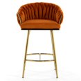thumbnail image 5 of 26" Counter Height Bar Stool, Velvet Upholstered with Hand-Wave Back, Golden Chrome Base & Footrest, Modern Kitchen Island Stool, Orange, 5 of 8