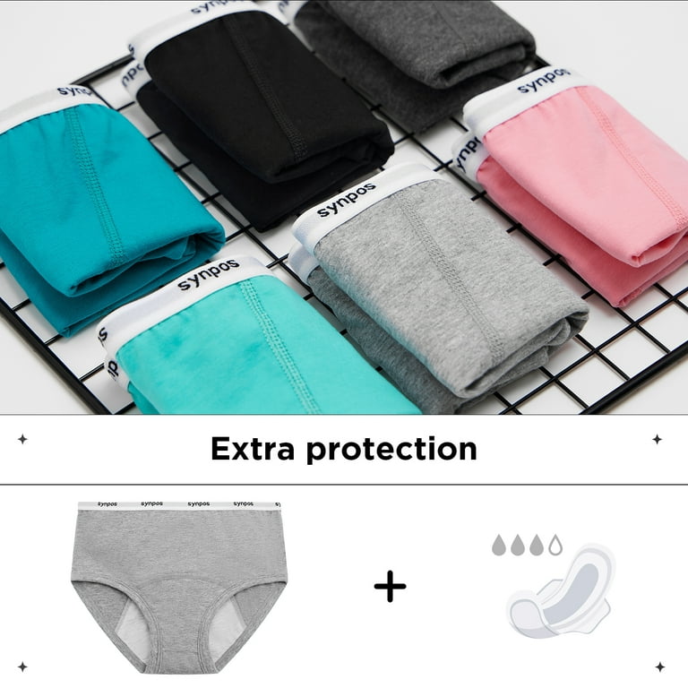 Teen Girls Underwear Leak-Proof Organic Cotton Protective Briefs 6-Pack 