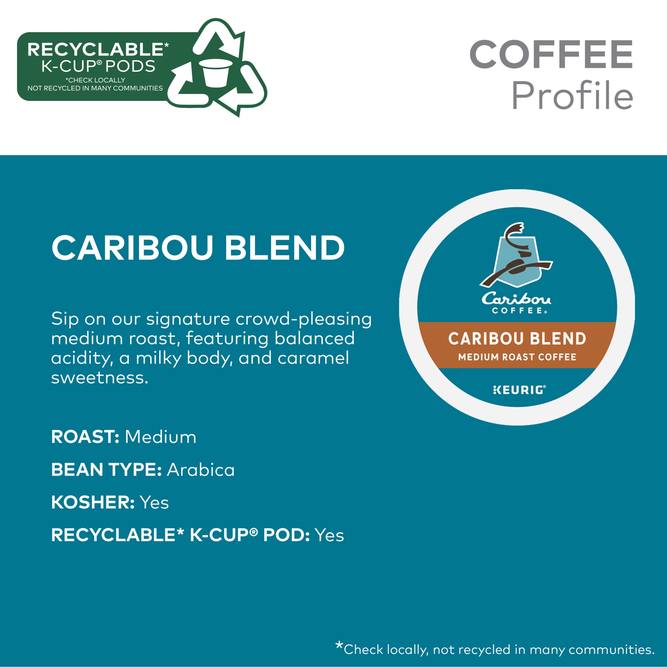 Caribou Coffee, Caribou Blend Medium Roast K-Cup Coffee Pods, 32 Count