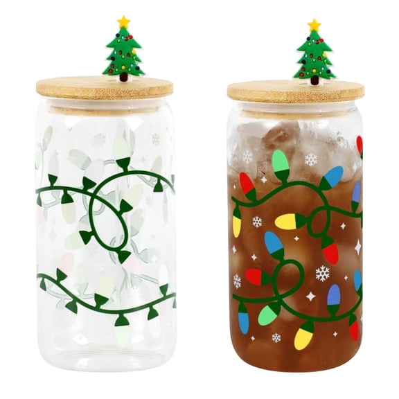 BinKFF Color Changing Christmas Cup, Cute Glass Cups with Lids and Straws, Coffee Cup, Drinking Glasses Reusable Travel Coffee Mug, Valentines Day, Birthday Gift for Her