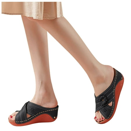 

Vedolay Sandals for Ladies Sandals for Women Comfy Wedge Walking Slippers Anti-Slip Breathable Casual Sandals Black 10