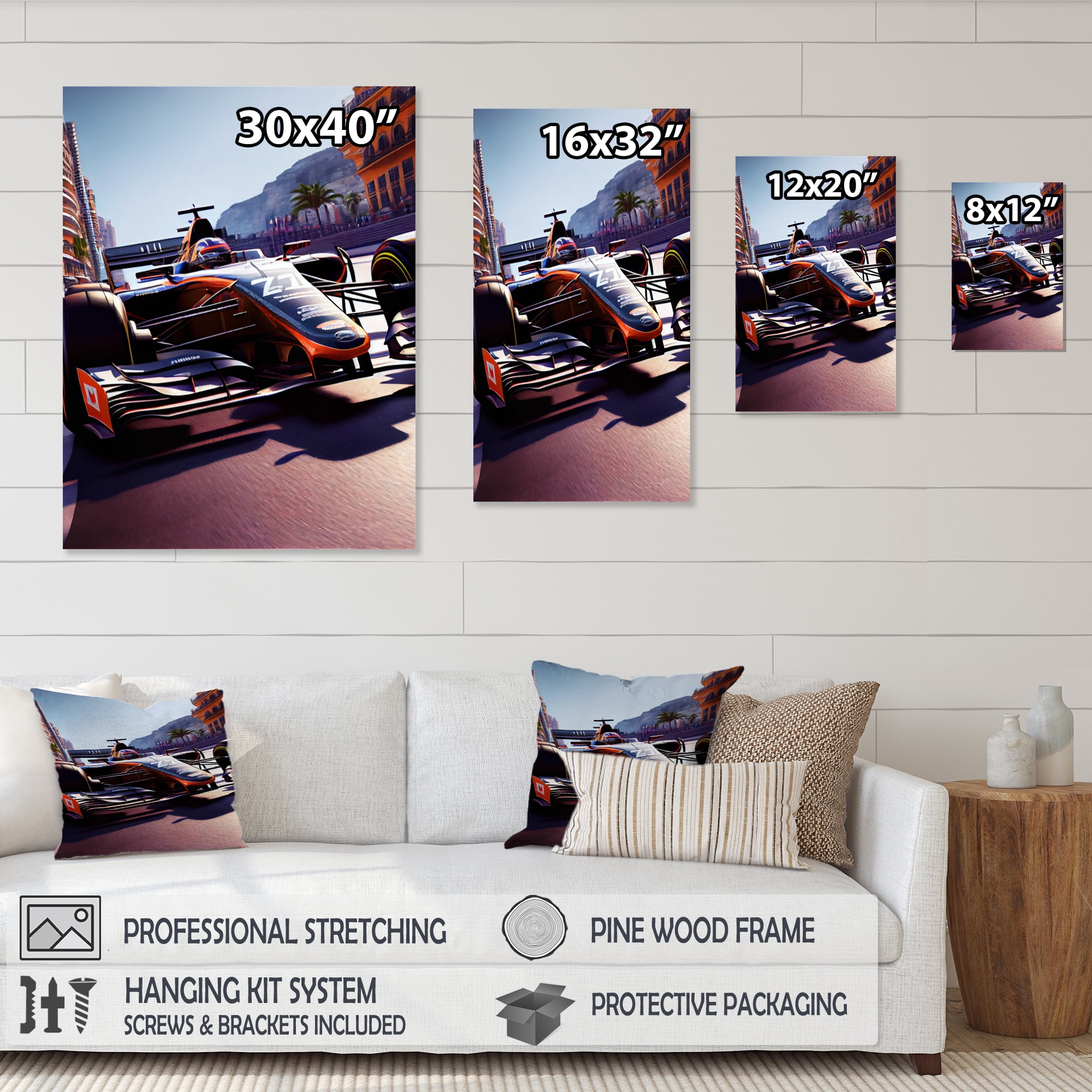 Designart Racing car in Monaco GP IV Canvas Wall Art