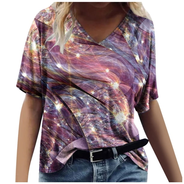 Blusa informal de manga corta con cuello redondo para mujer con estampado del día de San Valentín OAVQHLG3B Store lin121212
