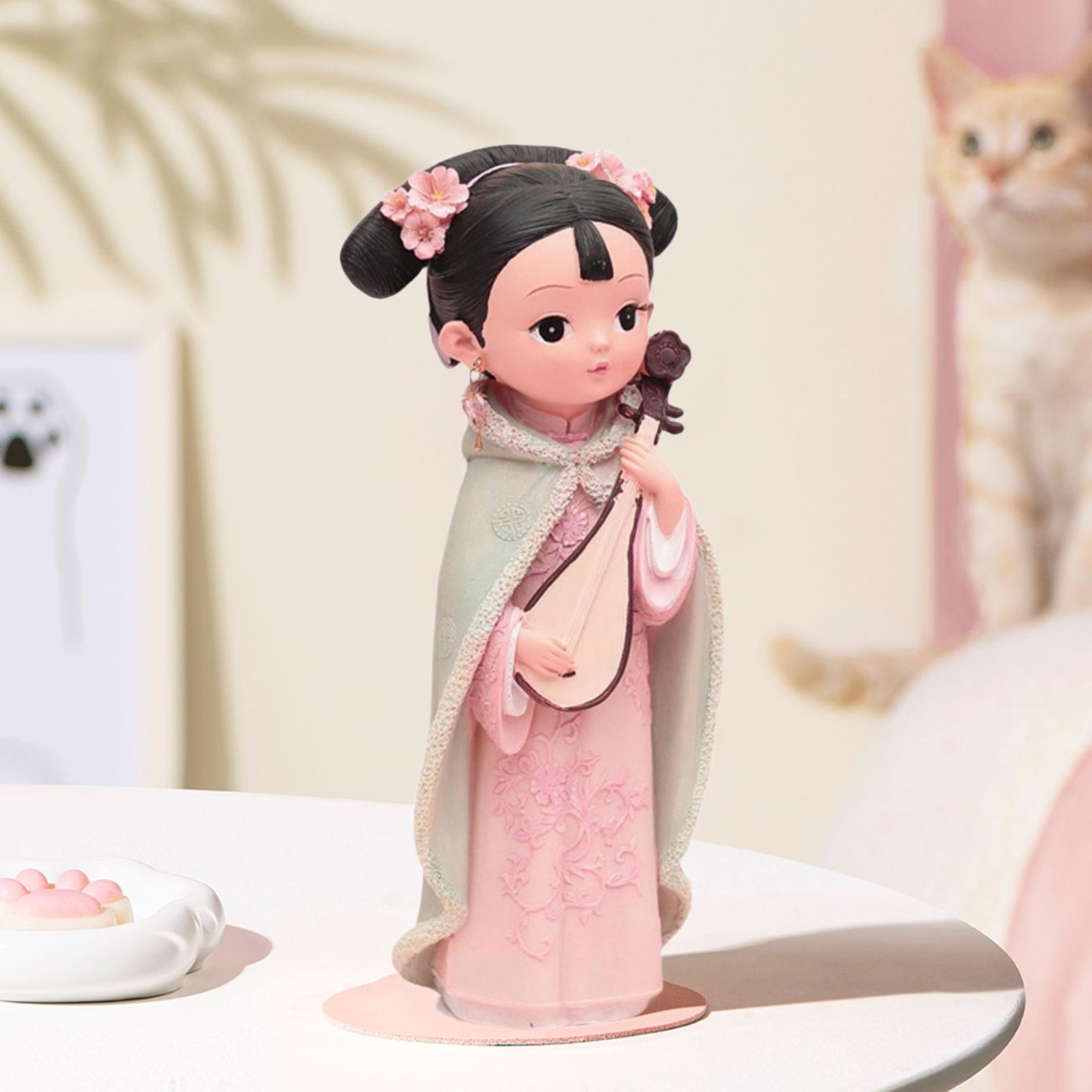 WLPZXP Girl Resin Statue Desktop Doll Toy Hanfu Dress Decoraitve Miniature Figurine for 12x8x22cm Lute