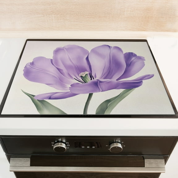 Silicone Stove Mat for Glass Top Stove, Purple Tulip Petals Stretch Electric Stove Cover Mat, 28 x 20 Inch Heat - Resistant Gas Gtove Burner Covers Glass Stove Top Protector