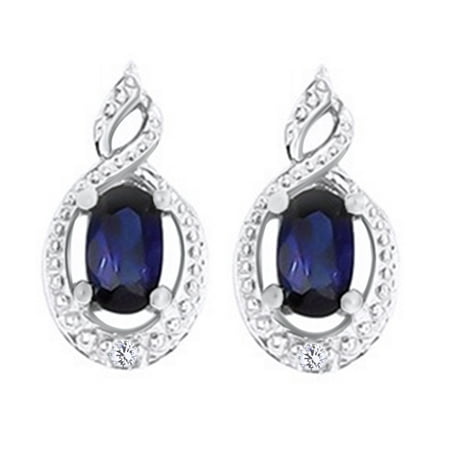 Simulated Blue Diamond Earrings Simulated Blue Sapphire With Natural Diamond Halo Stud Earrings In 14K White Gold Over Sterling Silver ()