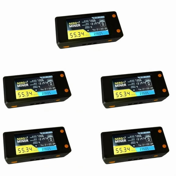 5X NerdMiner V2 78kh/S Hashrate Bitcoin Nerd Miner BTC Lottery Miner Solo Btc Crypto Miner Mining Machine with Display,5 x BTC Lottery Miner,Black