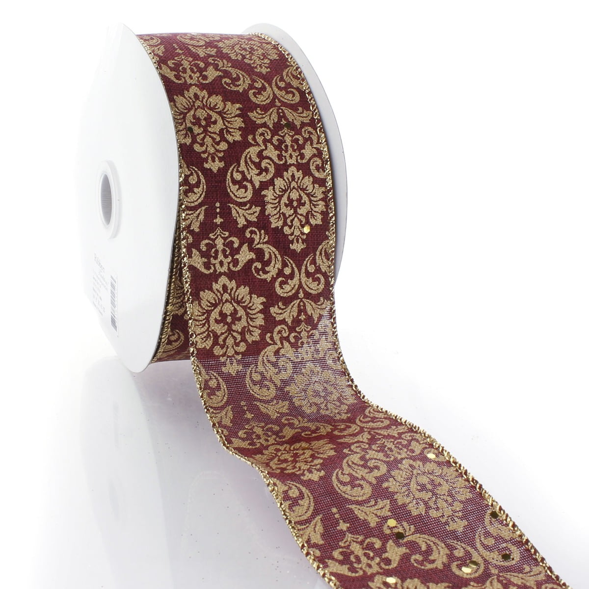 Ribbon Traditions 2 1/2" Wired Ribbon Burgundy / Gold Damask - 10 Yards