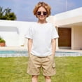 thumbnail image 2 of CUZIBR Boys Baby Toddler Summer Cargo Shorts Casual Cartoon Print Solid Color Multi Pockets Elastic Waist Wide Leg Baggy Short Pants Outdoor Cozy Summer Hiking Fishing Bermuda Shorts,Khaki,3-4 Years, 2 of 8