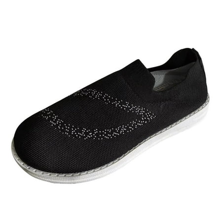 Fauean Slip on Sneakers Women Ladies Lightweight and Comfortable Flat Bottomed Shoes Black Size 39