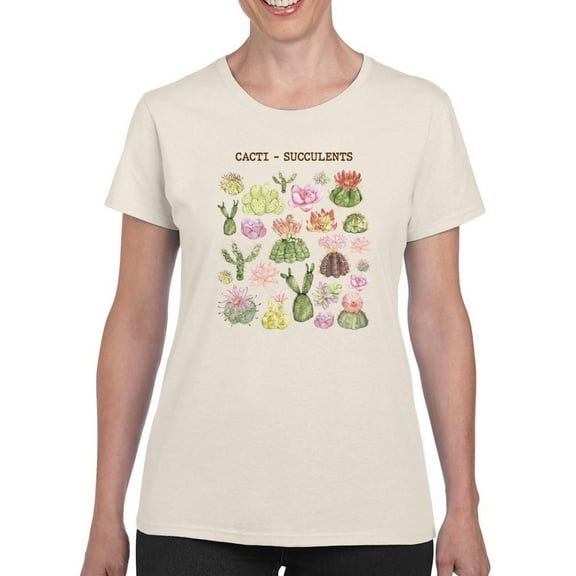 Cacti Succulents T-Shirt Women -Smartprints Designs, Female Large