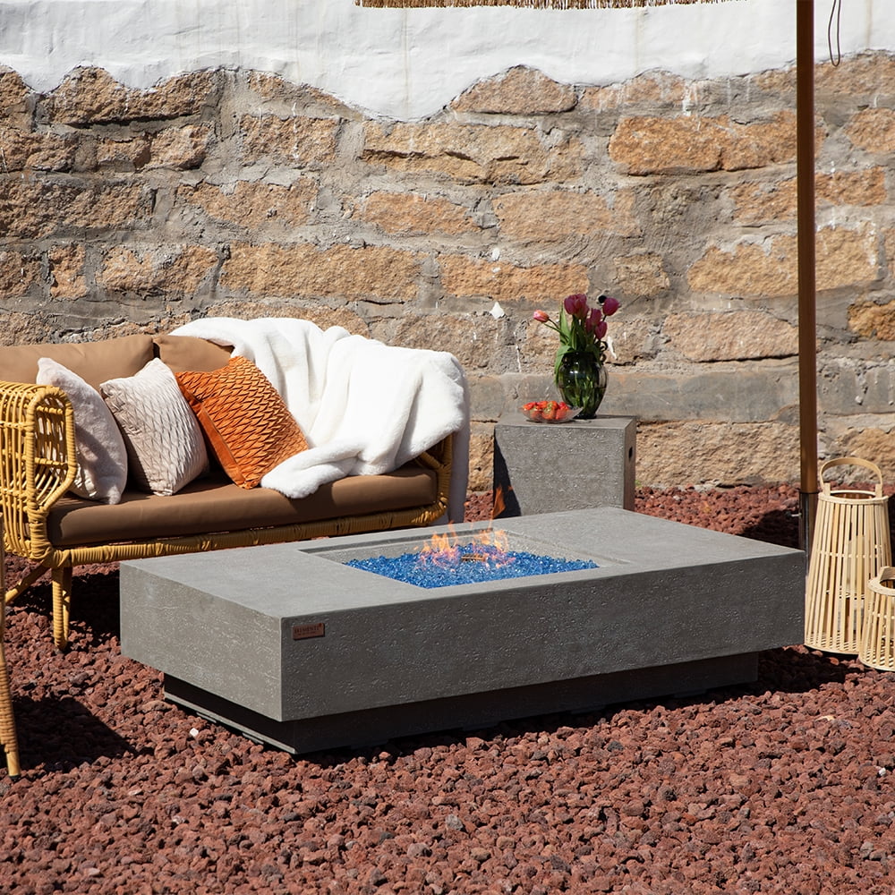 Elementi Plus Monte Carlo Propane Fire Pit for Outside Outdoor Fire Pit Table Smokeless Firepit Concrete Rectangular Fire Table Patio Heater Fireplace 60000 BTUs - Light Grey, 60 x 31.9 Inches
