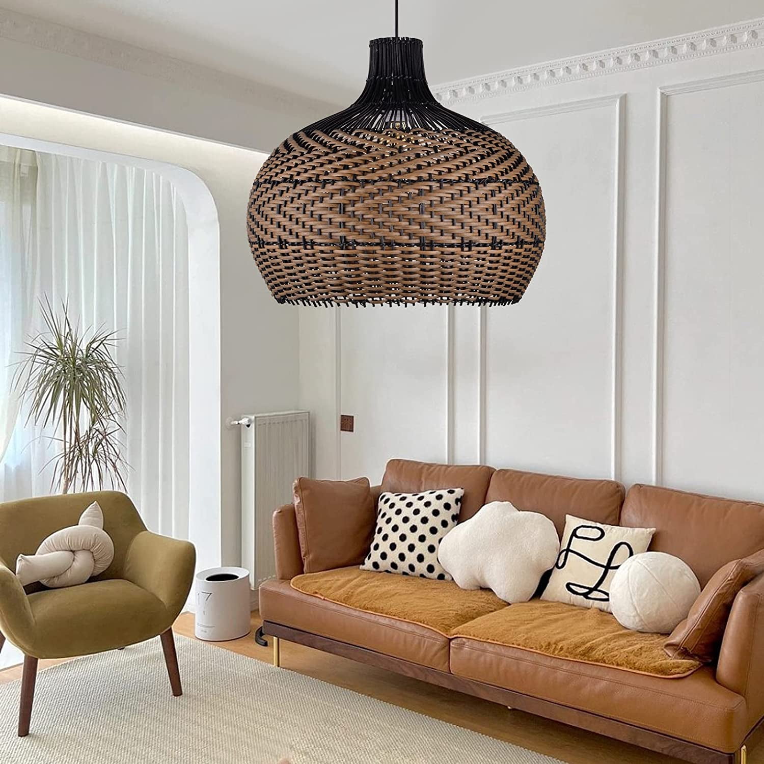 Arturesthome Rattan Pendant Light Fixtures for Kitchen Island, Wicker Chandelier, Handmade Woven Hanging Ceiling Lighting Lampshade Coffee
