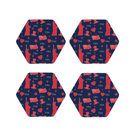 

Fuzoiu The Statue Of Liberty Print Leather Coasters Set Drink Coasters Set of 4 for Tabletop Protection Durable PVC Coasters Home Décor and Housewarming Gift-Hexagon