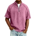 thumbnail image 2 of Mens Quarter Zip Pullover Vintage Distressed Stand Collar Polo Denim Sweatshirts Loose Casual Mock Neck Golf Shirts (Pink,XL), 2 of 8