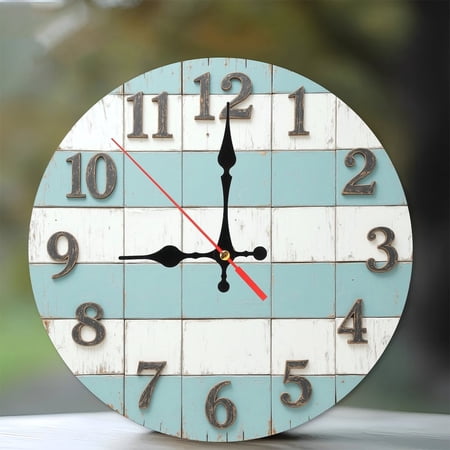 Vintage Farmhouse Style Wall Clock Rustic Wooden Chic Home Decor 10-Inch Silent Wooden Wall Clock, Battery Operated (AA Batteries Not Included), Artistic Home Decor