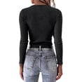 thumbnail image 4 of Women's 3/4 Zip V Neck Top, Long Sleeve Solid Color Casual Blouse, Modern Commuting Shirt for Work or Smart Casual, Black - L, 4 of 4