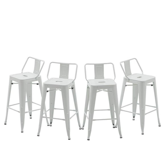 HAOBO Home Modern Industrial Metal Stool [Set of 4] for Indoor/Outdoor Dining Chair (26", Low Back White)