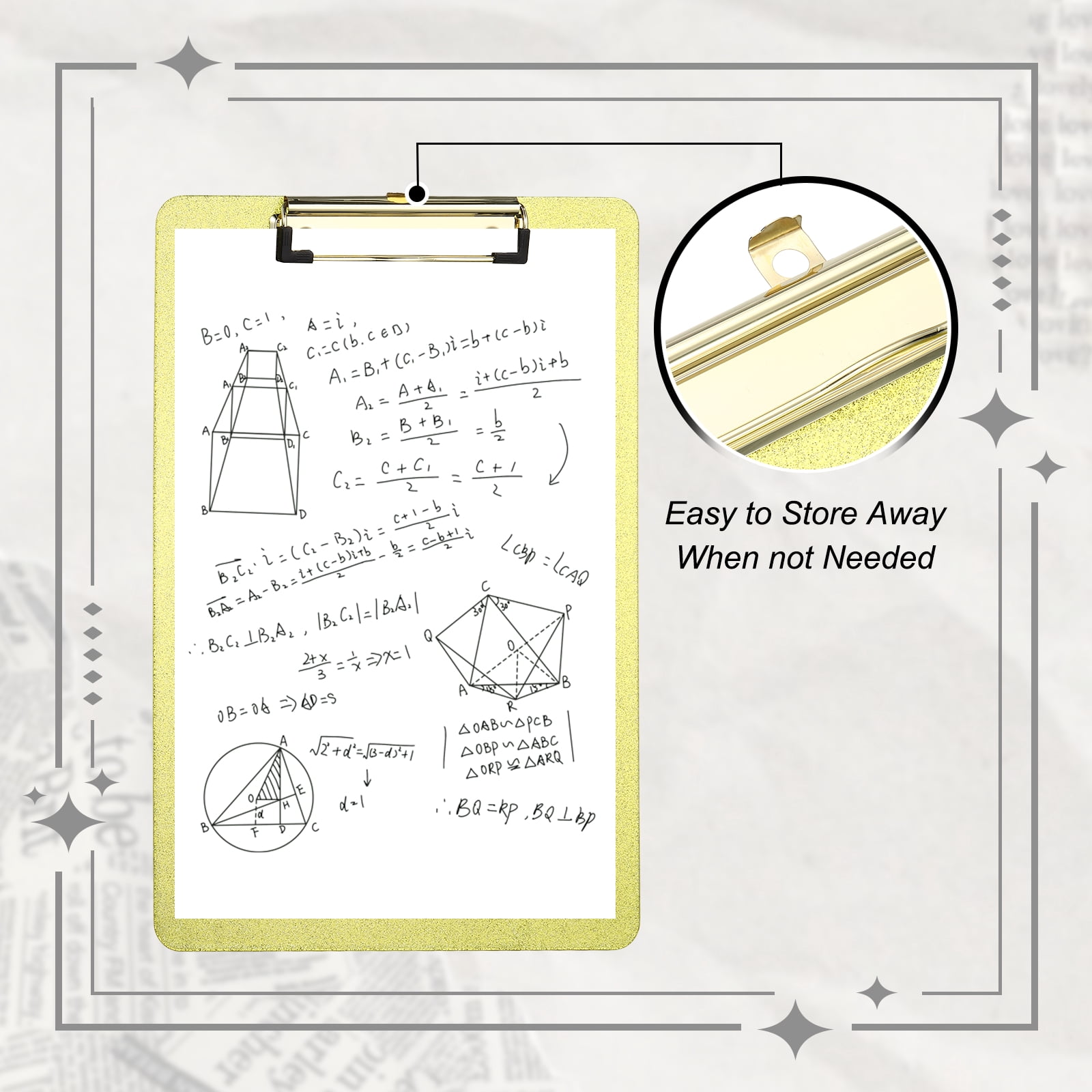 Uxcell 2 Pcs Plastic Clip Boards, A4 Size Glitter Gold Tone Stylish Clip Boards Glitter Design Cute Clipboards Office Supplies for Restaurant Shop Store Note Memo Card Sign Holder