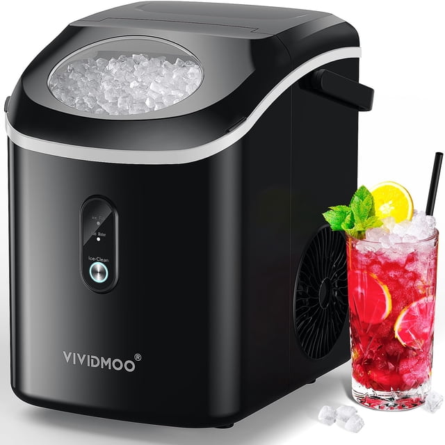 Máquina para hacer hielo en forma de pepitas Vividmoo, 15,4 kg/día, negra