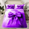 thumbnail image 2 of Manfei Dreamy Purple Ribbon Bed Sheets for Teen, Chic Artwork Bowknot King Sheets, Oil Printing Sheet Set, Ultra Soft Home Decor, 4 Pieces, 2 of 7