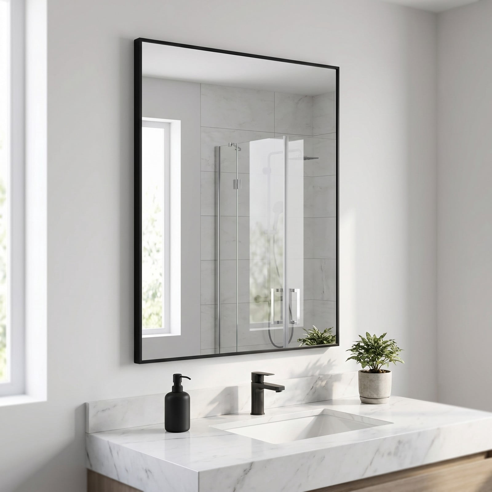 GRAHMCY 24"x48" Rectangular Bathroom Wall Mounted Mirror Vanity Mirror, Black