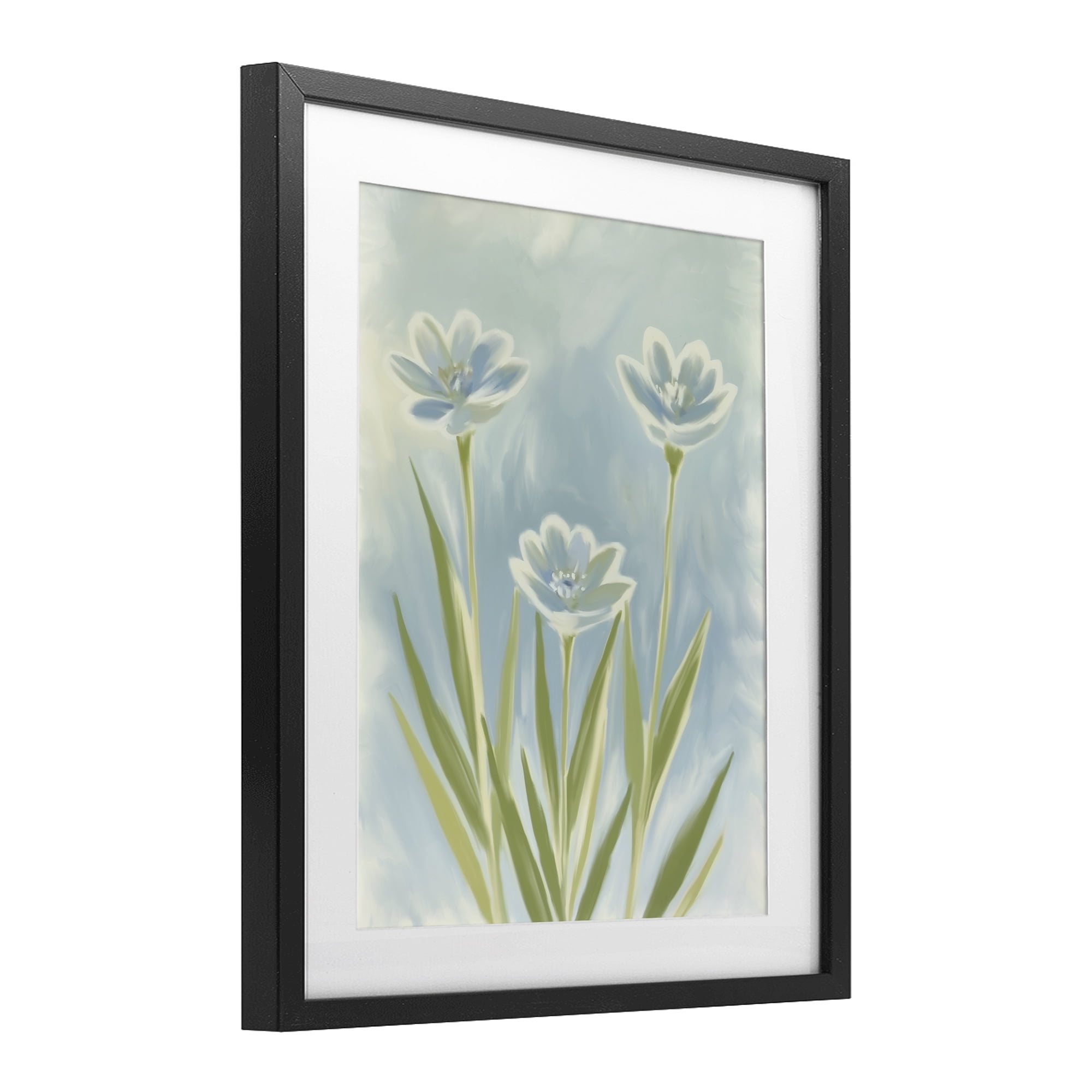 Stupell Industries Three Blue Petals Black Framed Print Under Glass, design by Kim Allen